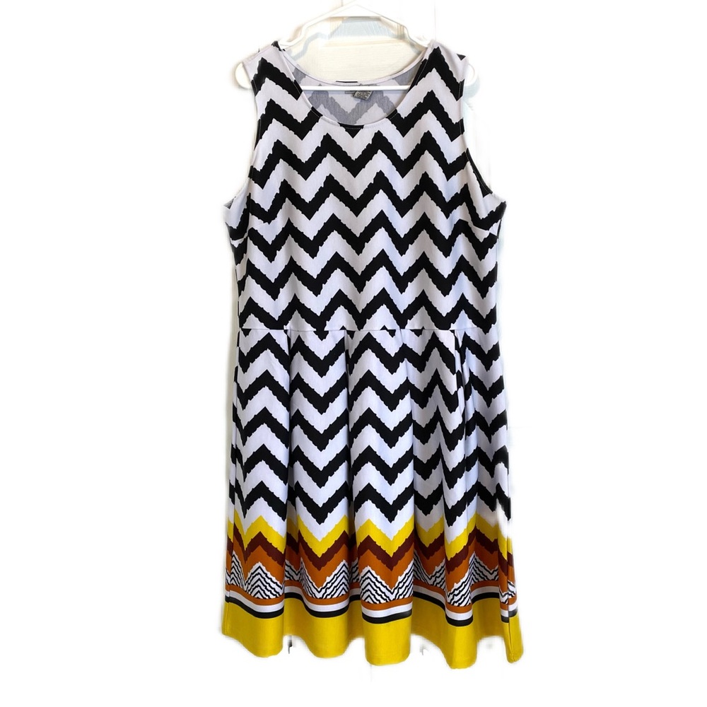 🍉 Last Exit Zig Zag Stripe Fit and Flair Dress 3X PTP 23” STH 30”